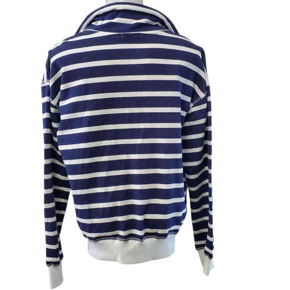 Tribal Nautical Cotton Cardigan Jacket P/S Navy White Zippered Pockets - Picture 3 of 9